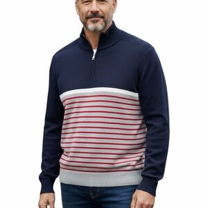 NAUTICA ☆ Men's Striped 1/4-Zip Cotton Sweater ☆ Size X-Large ☆ NWT